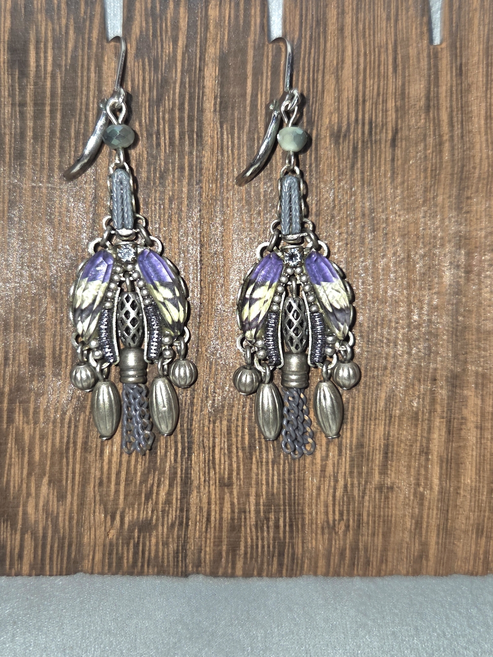 Ayalabar Boho Purple & Green Drop Earrings with Silver Accents